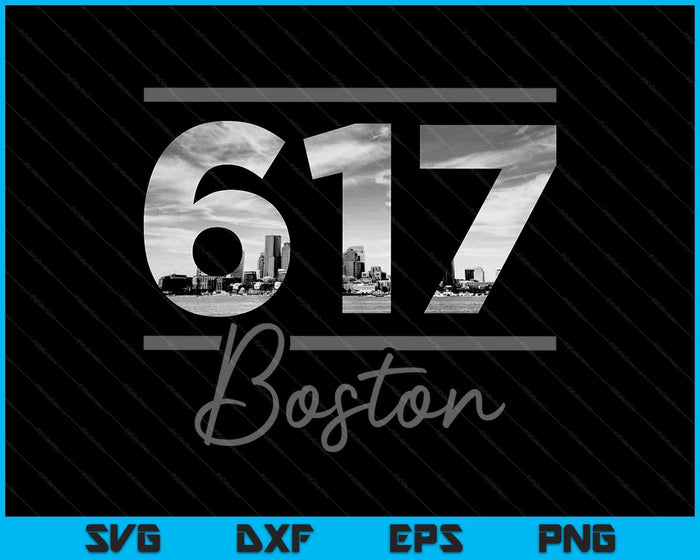 Boston 617 Area Code Skyline Massachusetts Vintage SVG PNG Cutting Printable Files