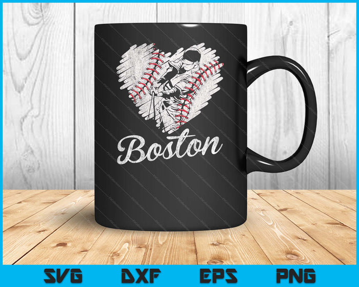 Boston Baseball Heart Distressed Vintage Baseball Fans SVG PNG Digital Printable Files