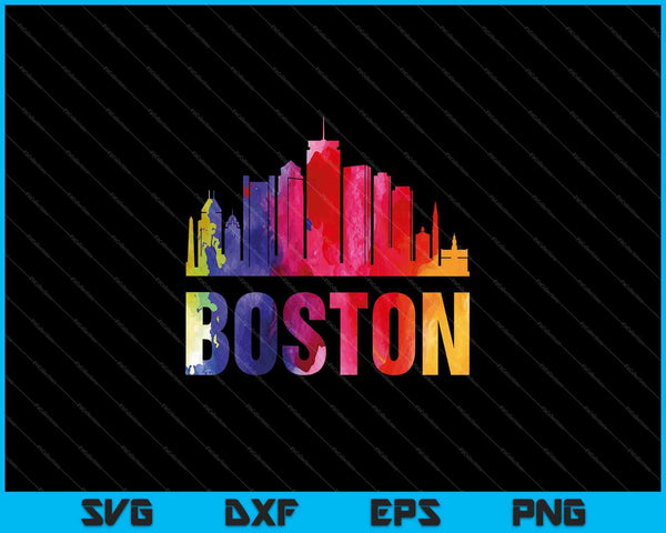 Boston Watercolor Skyline Home State Souvenir SVG PNG Cutting Printable Files
