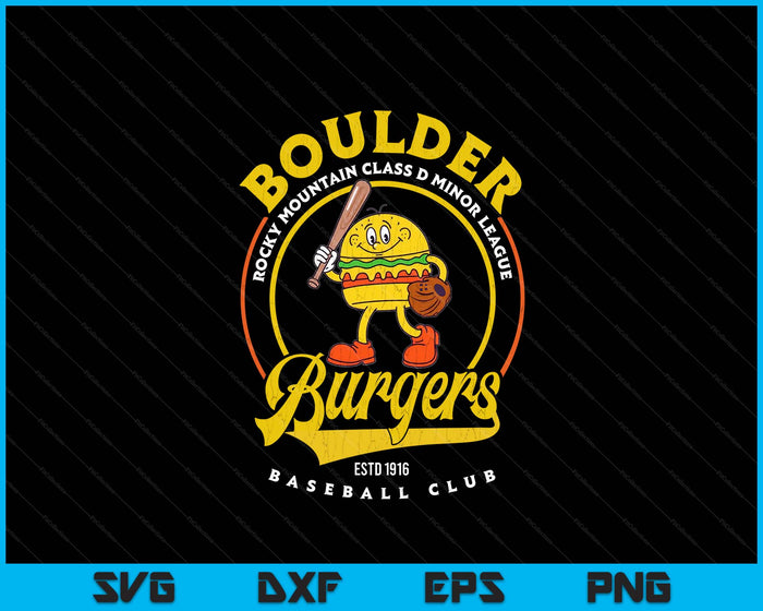 Boulder Burgers Retro Minor League Baseball Team SVG PNG Digital Printable Files