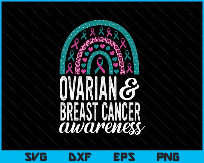 Bow Ovarian And Breast Cancer Awareness Pink Teal Ribbon SVG PNG Digital Printable Files