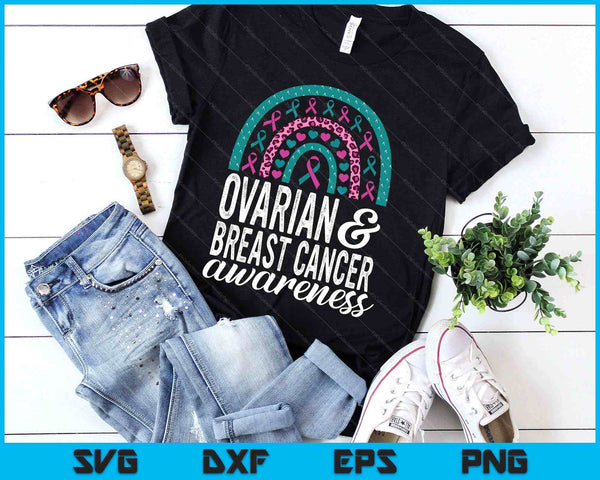 Bow Ovarian And Breast Cancer Awareness Pink Teal Ribbon SVG PNG Digital Printable Files