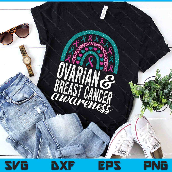 Bow Ovarian And Breast Cancer Awareness Pink Teal Ribbon SVG PNG Digital Printable Files