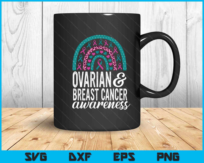 Bow Ovarian And Breast Cancer Awareness Pink Teal Ribbon SVG PNG Digital Printable Files