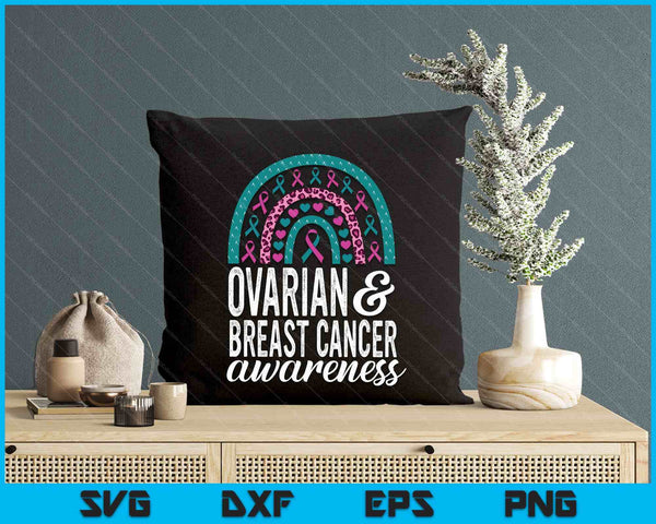 Bow Ovarian And Breast Cancer Awareness Pink Teal Ribbon SVG PNG Digital Printable Files