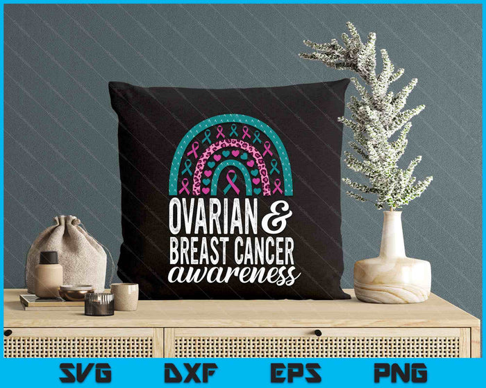 Bow Ovarian And Breast Cancer Awareness Pink Teal Ribbon SVG PNG Digital Printable Files