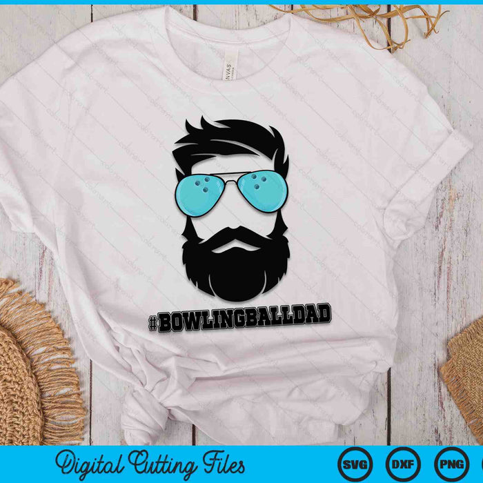 Bowlingbal papa met baard en coole zonnebril SVG PNG digitale snijbestanden