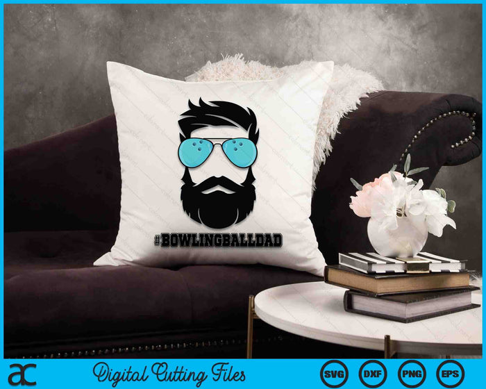 Bowlingbal papa met baard en coole zonnebril SVG PNG digitale snijbestanden
