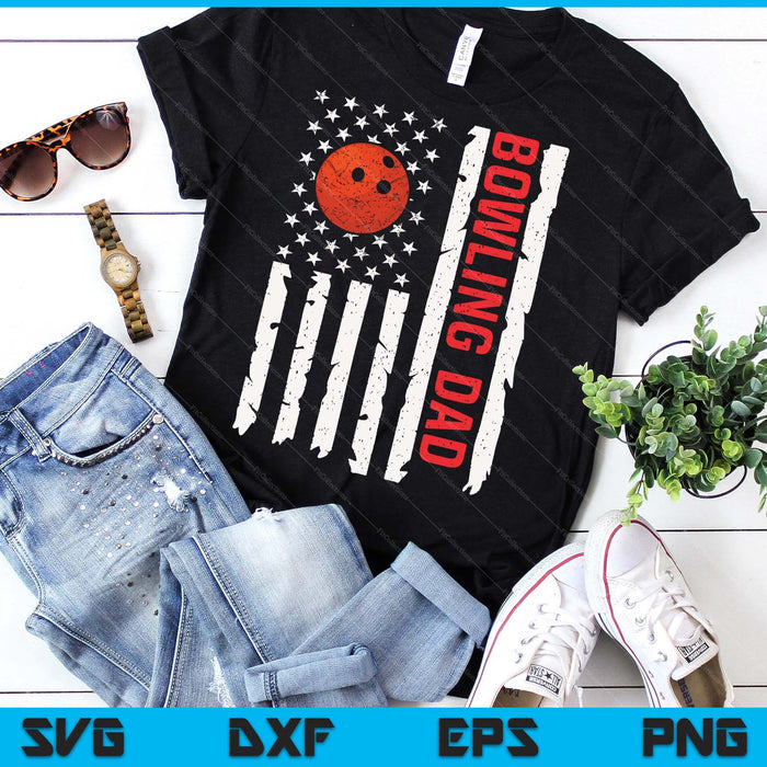Bowling Dad USA American Flag Patriotic Dad 4th Of July SVG PNG Digital Printable Files
