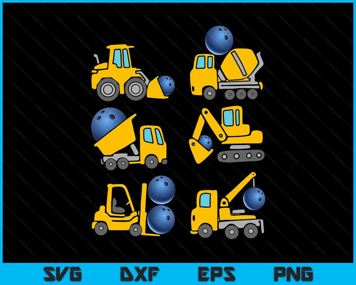 Bowling Diggers Kids Construction Trucks Toddler Boys SVG PNG Digital Printable Files