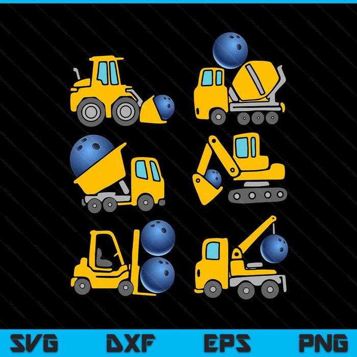 Bowling diggers Kids construction trucks SVG PNG cut file for Cricut