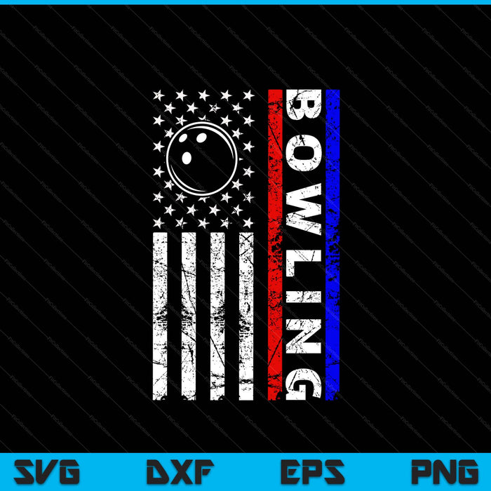 Bowling Lovers 4th of July American Flag Bowling USA SVG PNG Digital Printable Files