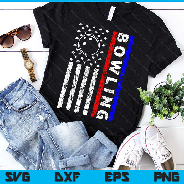 Bowling Lovers 4th of July American Flag Bowling USA SVG PNG Digital Printable Files
