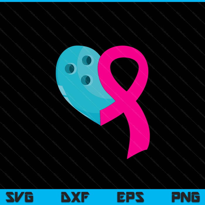 Bowling Pink Ribbon Heart Cool Breast Cancer Awareness Gifts SVG PNG Cutting Printable Files