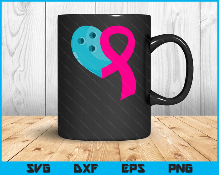 Bowling Pink Ribbon Heart Cool Breast Cancer Awareness Gifts SVG PNG Cutting Printable Files