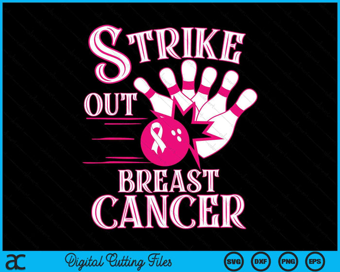 Bowling Strike Out Pink Ribbon Breast Cancer Awareness SVG PNG Digital Cutting Files