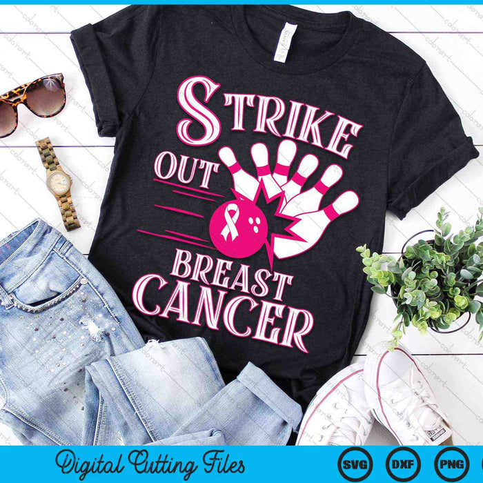 Bowling Strike Out Pink Ribbon Breast Cancer Awareness SVG PNG Digital Cutting Files