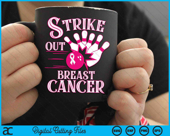Bowling Strike Out Pink Ribbon Breast Cancer Awareness SVG PNG digitale snijbestanden