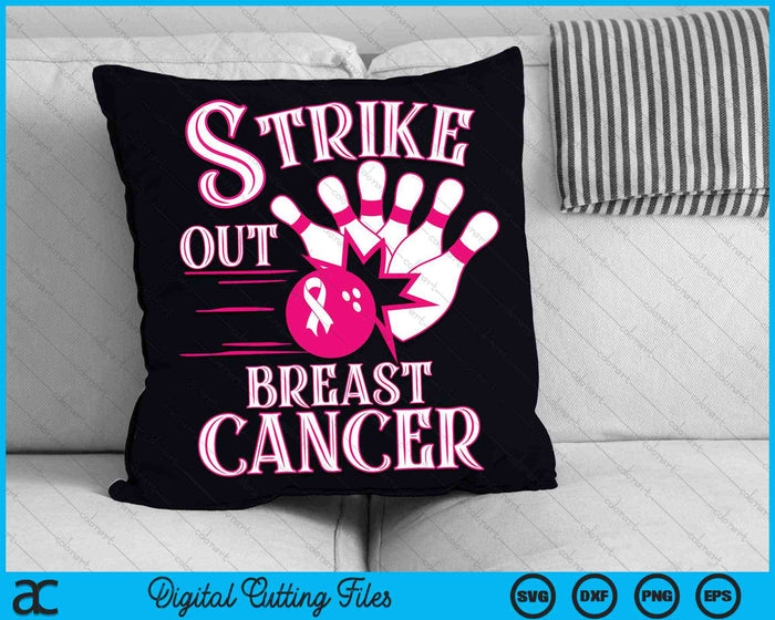 Bowling Strike Out Pink Ribbon Breast Cancer Awareness SVG PNG digitale snijbestanden