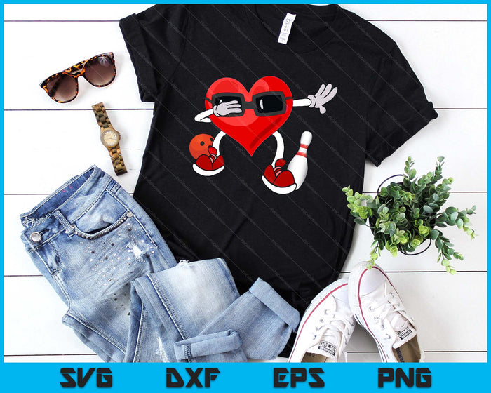 Bowling Valentines Day Dabbing Heart SVG PNG Digital Cutting Files