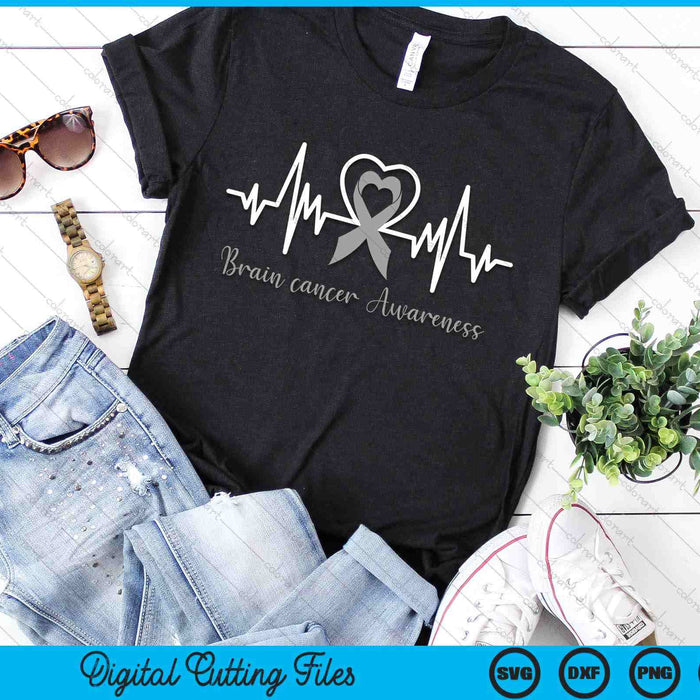 Brain cancer Awareness Heartbeat SVG PNG Digital Printable Files