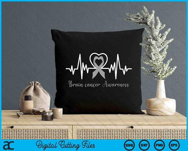 Brain cancer Awareness Heartbeat SVG PNG Digital Printable Files