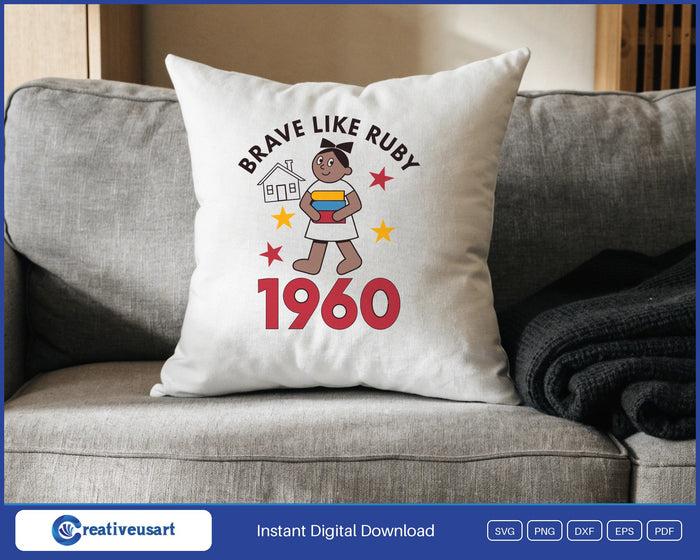 Brave Like Ruby 1960 design on a white throw pillow