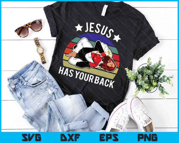 Braziliaanse Jiu Jitsu Jezus Jezus heeft je rug SVG PNG digitale snijbestanden