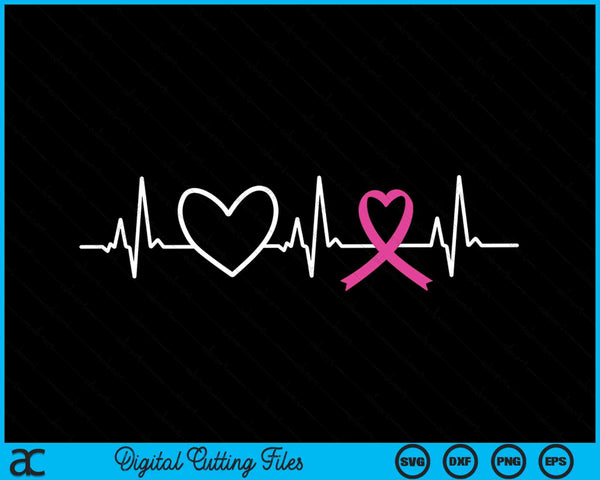 Breast cancer awareness month ribbon heartbeat SVG cut file