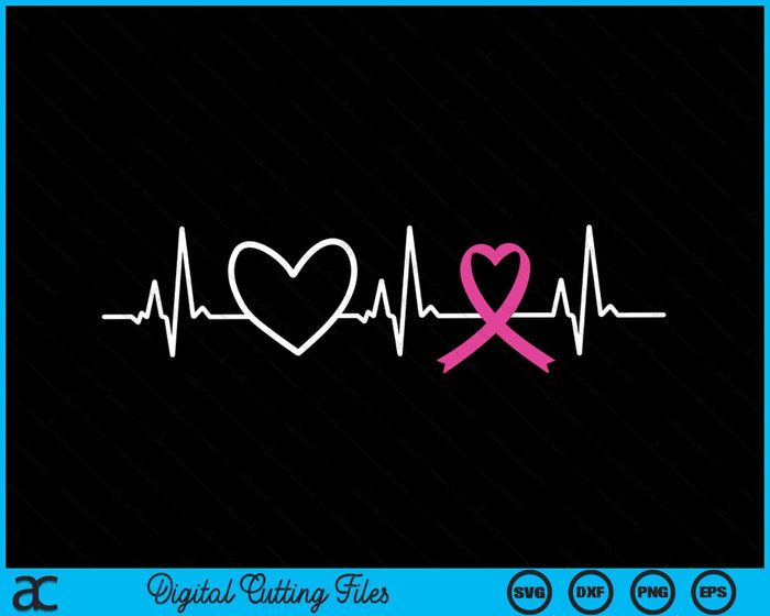 Breast Cancer Awareness Month Ribbon Heartbeat SVG PNG Digital Cutting Files
