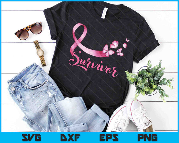 Borstkanker bewustzijn Pink Ribbon Survivor SVG PNG digitale snijbestanden
