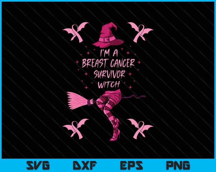 Breast Cancer Halloween Party Witch Pink Ribbon Survivor SVG PNG Digital Printable Files