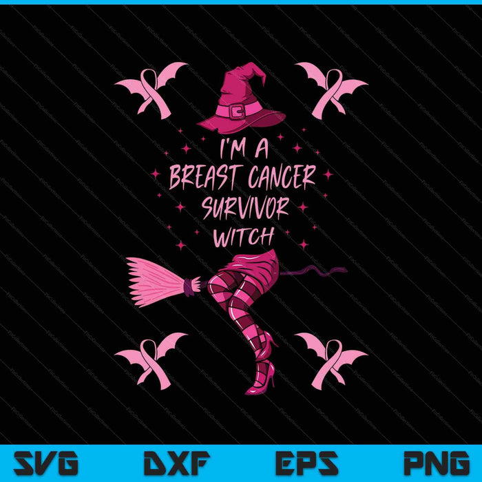 Breast Cancer Halloween Party Witch Pink Ribbon Survivor SVG PNG Digital Printable Files
