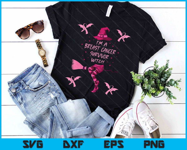 Breast Cancer Halloween Party Witch Pink Ribbon Survivor SVG PNG Digital Printable Files