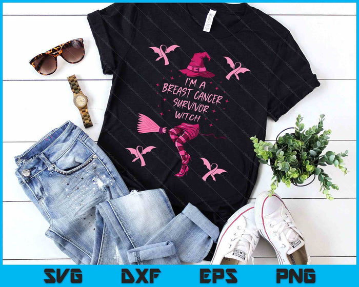 Breast Cancer Halloween Party Witch Pink Ribbon Survivor SVG PNG Digital Printable Files