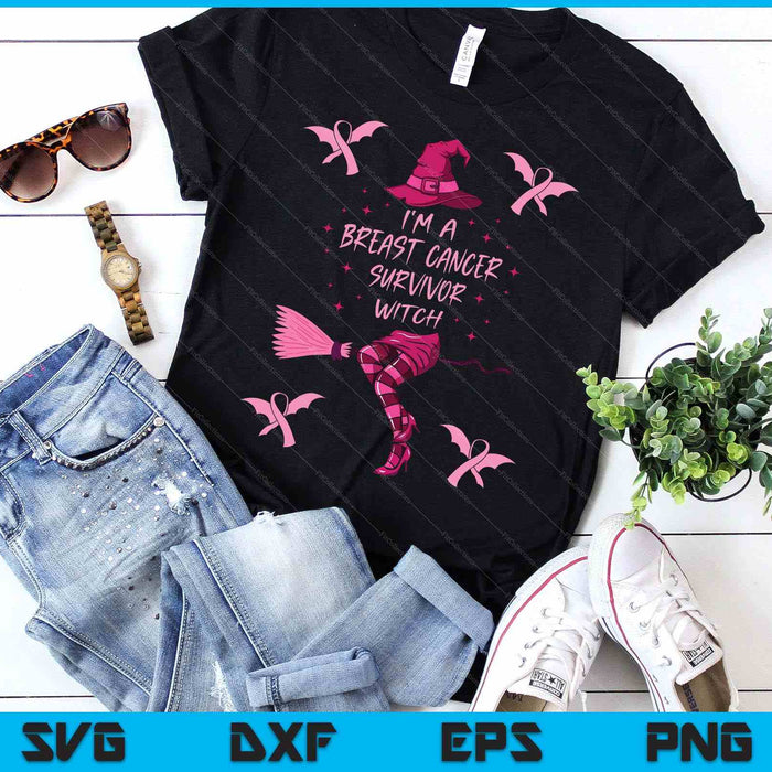 Breast Cancer Halloween Party Witch Pink Ribbon Survivor SVG PNG Digital Printable Files