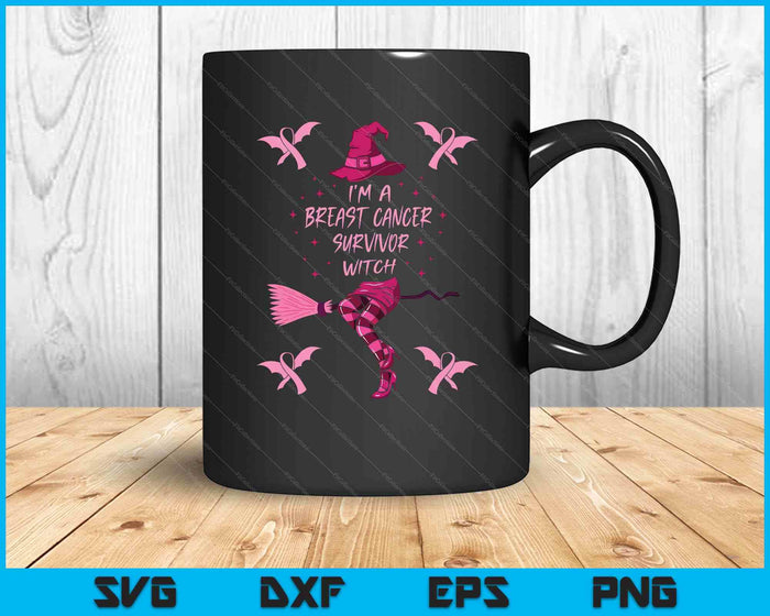 Breast Cancer Halloween Party Witch Pink Ribbon Survivor SVG PNG Digital Printable Files