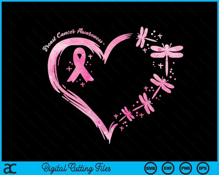 Breast Cancer Heart Dragonflies Awareness SVG PNG Digital Printable Files