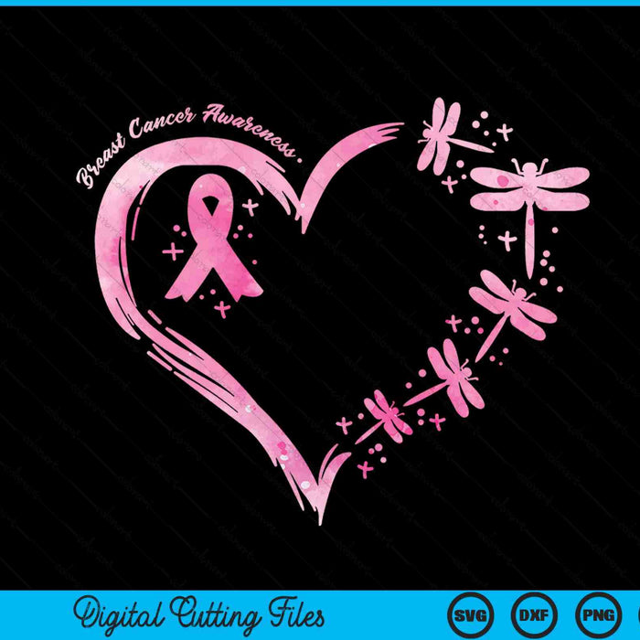 Breast cancer heart dragonflies awareness SVG cut file