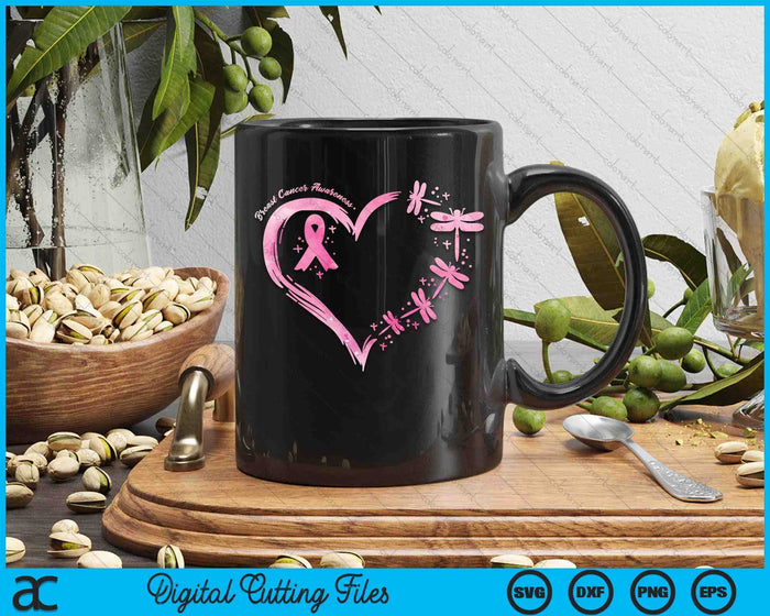 Breast Cancer Heart Dragonflies Awareness SVG PNG Digital Cutting Files