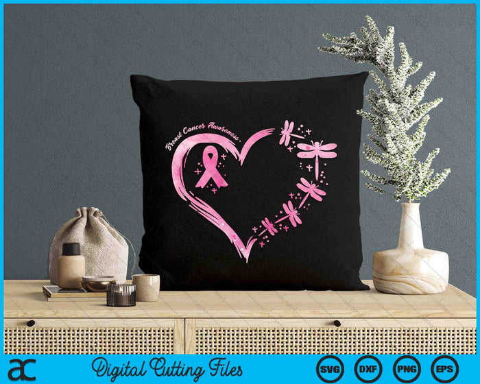 Breast Cancer Heart Dragonflies Awareness SVG PNG Digital Cutting Files