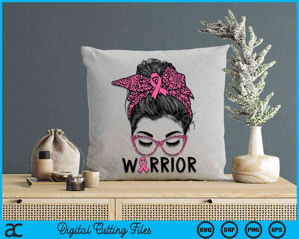 Breast Cancer Messy Bun Breast Cancer Pink Warrior SVG PNG Digital Cutting File