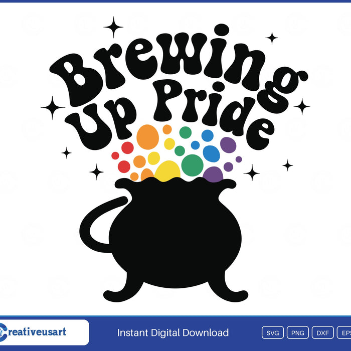 Brewing Up Pride rainbow cauldron Halloween SVG design on white background