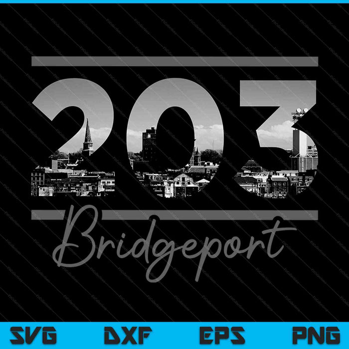 Bridgeport 203 Area Code Skyline  Connecticut Vintage SVG PNG Cutting Printable Files
