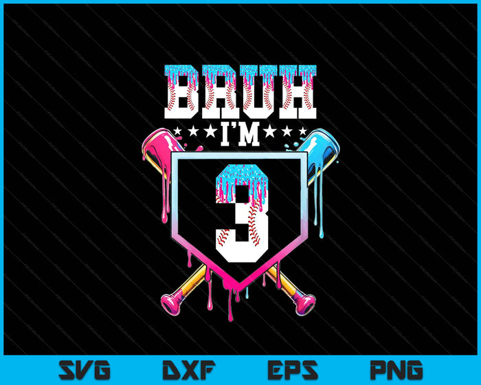 Bruh 3rd Birthday Boy Baseball Ice Cream Drip 3 Year Old Boy SVG PNG Digital Printable Files