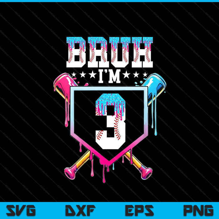 Bruh 3rd Birthday Boy Baseball Ice Cream Drip 3 Year Old Boy SVG PNG Digital Printable Files