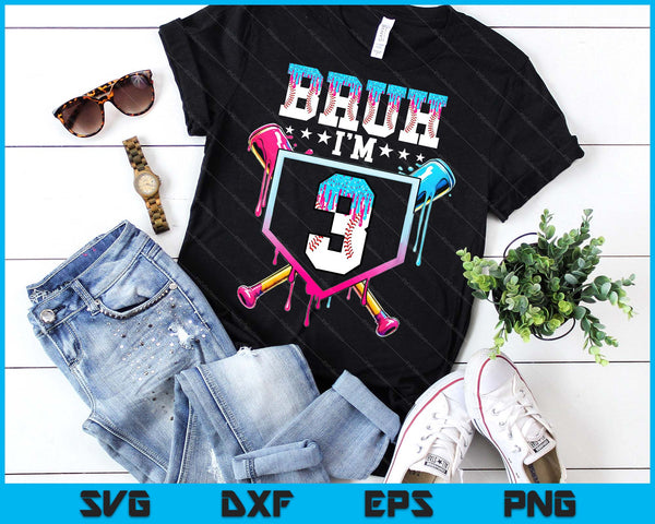 Bruh 3rd Birthday Boy Baseball Ice Cream Drip 3 Year Old Boy SVG PNG Digital Printable Files