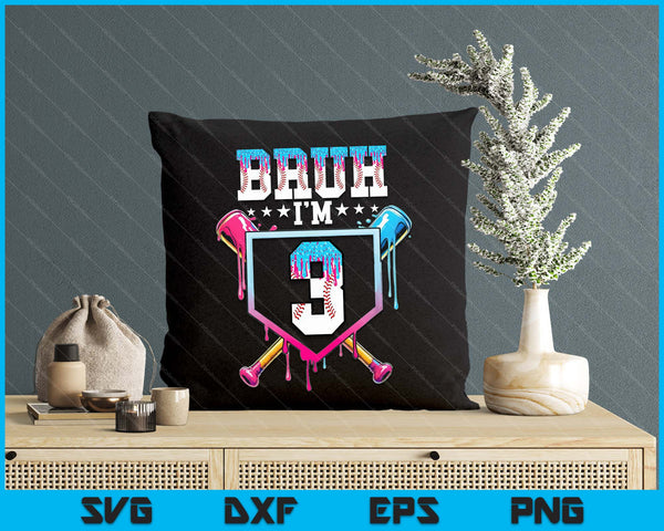 Bruh 3rd Birthday Boy Baseball Ice Cream Drip 3 Year Old Boy SVG PNG Digital Printable Files