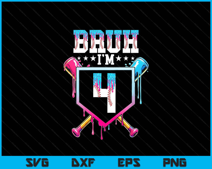 Bruh 4th Birthday Boy Baseball Ice Cream Drip 4 Year Old Boy SVG PNG Digital Printable Files