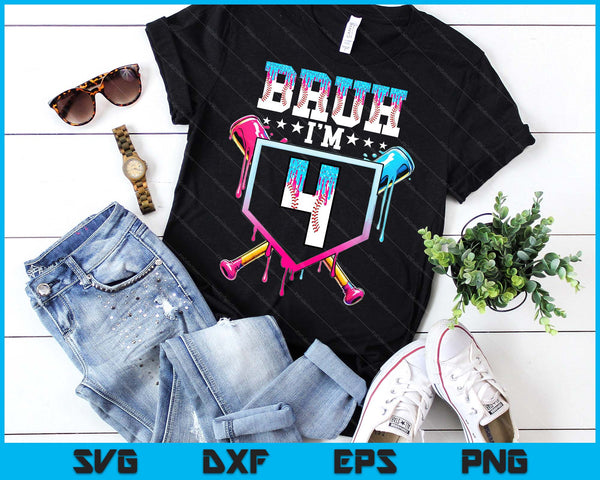 Bruh 4th Birthday Boy Baseball Ice Cream Drip 4 Year Old Boy SVG PNG Digital Printable Files